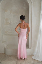 Chic Halter Halter V Neck Backless Maxi Dress Pink Prom Dress