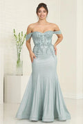 Sparkle Off the Shoulder Draped Appliques Sleeves Corset Train Prom Dress