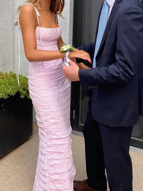 Simple Mermaid Spaghetti Straps Floor Length Sleeveless  Prom Dress