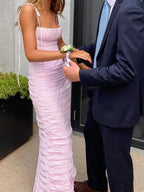 Simple Mermaid Spaghetti Straps Floor Length Sleeveless  Prom Dress