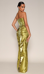 Chic Strapless Corset Ruched Split Prom Dress