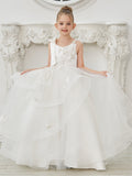 Ball-Gown/Princess Tulle Floor-length First Communion  Flower Girl Dress