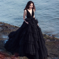Stunning Gothic Backless Bridal Dress With Tulle Tiered Ball Gown Y76