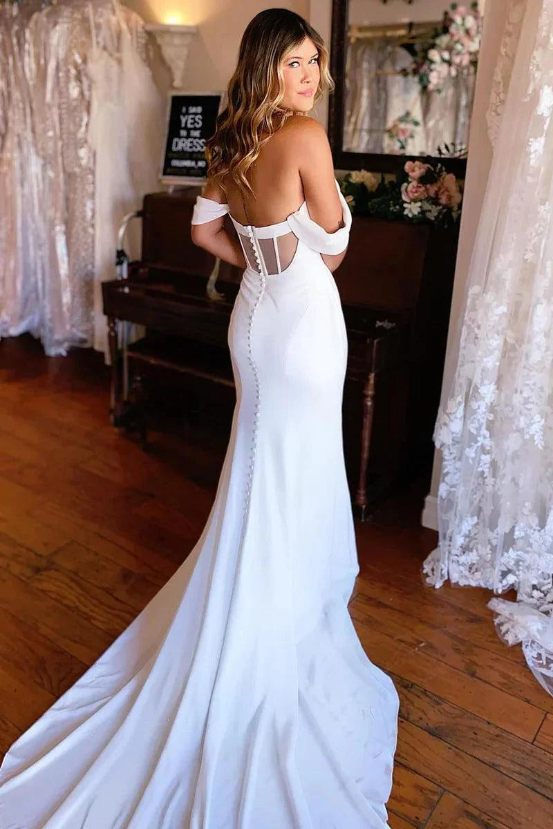 Wedding Dress Simple White Mermaid Off-the-Shoulder