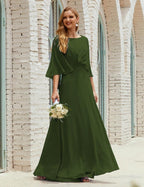 Sunnderly  Bridesmaid Dress Women Long Sleeve V-Neck Chiffon Formal Wedding Party Dress SY28018