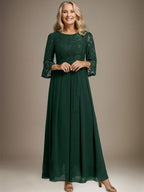 A-line Scoop Ankle-Length Lace Chiffon Mother of the Bride Dress With Bow
