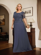 A-line Scoop Floor-Length Lace Chiffon Mother of the Bride Dress With Sequins