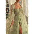 Sweetheart Tulle Pleats High Split Sparkly Prom Dress