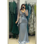 Sexy V-neck Pleats Long Sleeves Formal Evening Gowns