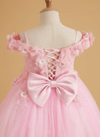 Ball-Gown/Princess Lace Sweep Train Pink Birthday Dress