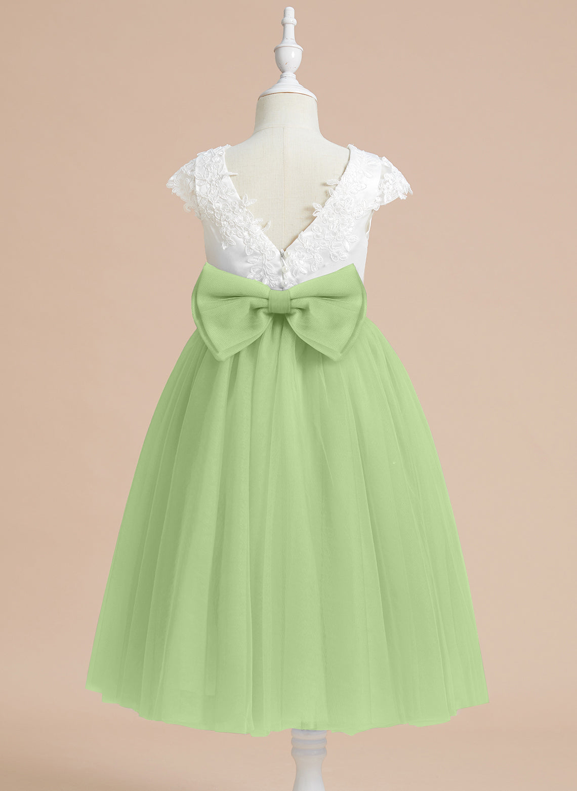 A-line Satin Tulle Tea-length First Communion Flower Girl Dress