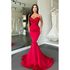 Sweetheart Spaghetti Straps Satin Mermaid Long Prom Evening Gown