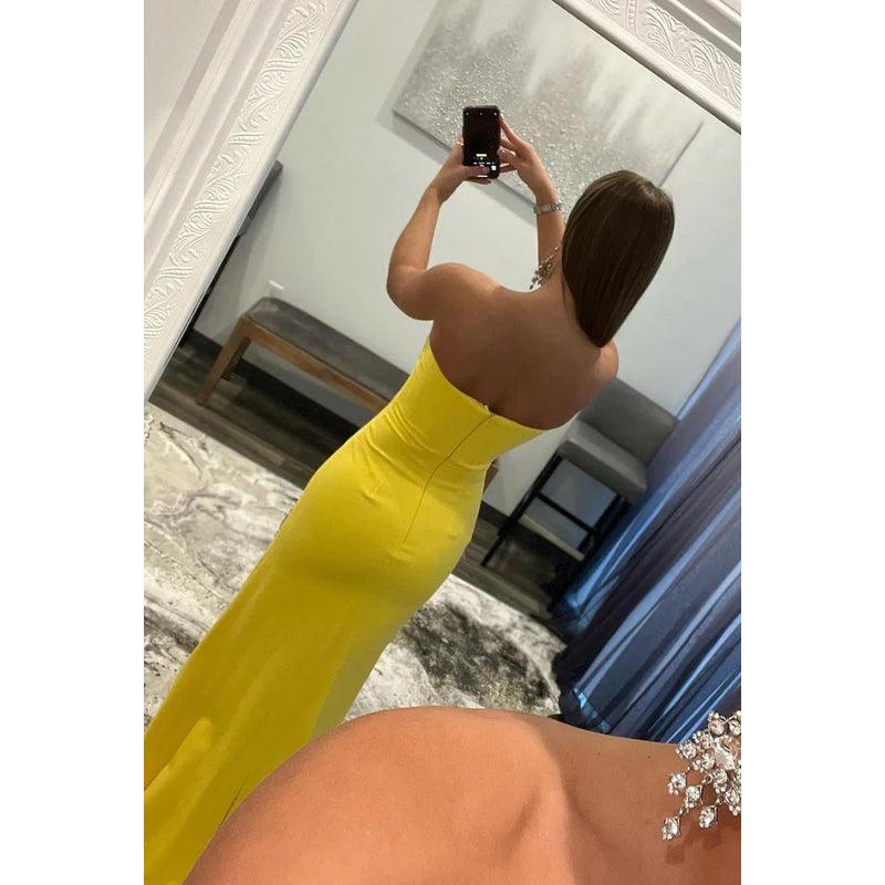 Sweetheart Strapless Beaded Sheath Long Prom Gown With Slit