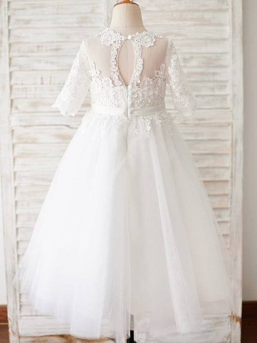 A-line Lace Tulle Floor-length First Communion Flower Girl Dress