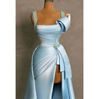 Empire Ruched with Side Slit Beaded Party Prom Evening Dress