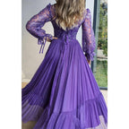 Unique Scoop Lace Long Sleeves A-line Formal Evening Dress