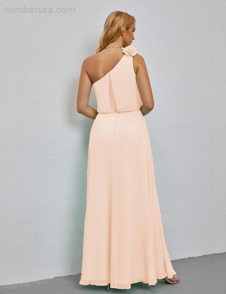 Ruffled One Shoulder Sleeveless Long Bridesmaid Dresses A-line Formal Evening Gown Side Split 28080