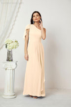 Numbersea  Chiffon Ruffled One Shoulder Long Bridesmaid Dresses A-line Formal Evening Gown Side Split 2809
