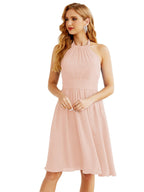 Baoleely Halter Chiffon Bridesmaid Dresses Short Sleeveless Formal Party Dress Open Back 28023