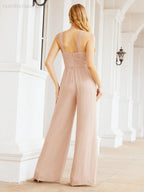 Numbersea Crisscross Neck Jumpsuit Formal Evening Dress Long Bridesmaid Dresses Bell-bottomed Pants 28033