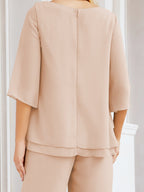 Sunnderly Elegant 2 Piece Mother of The Bride Dress Plus Size Pant Suits Ruffle Layers Sliver Housecoat SY28064