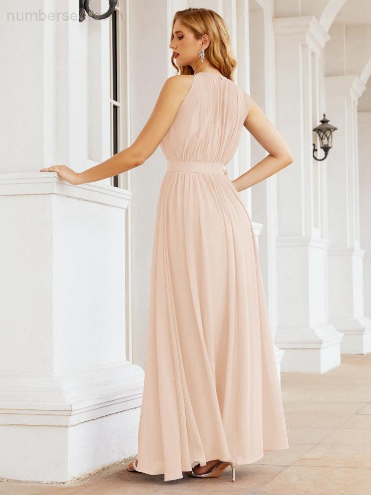 Numbersea Halter Bridesmaid Dress Empire Waist Formal Evening Prom Gown for Mother of The Bride 28030