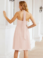Baoleely Halter Chiffon Bridesmaid Dresses Short Sleeveless Formal Party Dress Open Back 28023