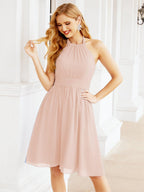 Baoleely Halter Chiffon Bridesmaid Dresses Short Sleeveless Formal Party Dress Open Back 28023