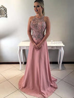 Luxury Dusty  Beading Rhinestone Open Back Prom Dresses