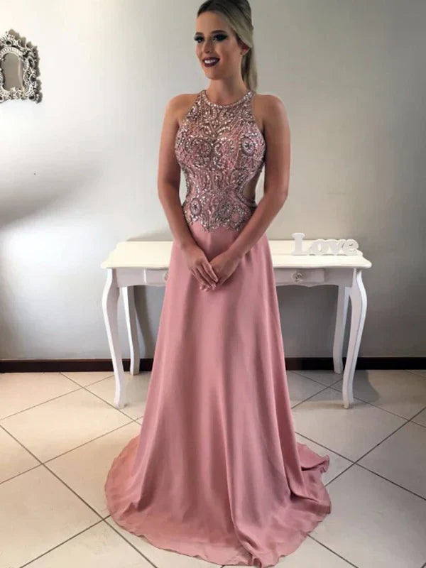 Luxury Dusty  Beading Rhinestone Open Back Prom Dresses