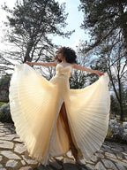 Simple Ruffles Satin Sleeveless V-neck Aline Evening Dresses