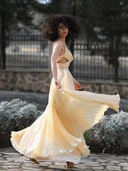 Simple Ruffles Satin Sleeveless V-neck Aline Evening Dresses