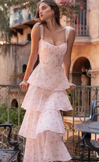 Chic Spaghetti Straps Floral Ruffle Backless Maxi Dress in Pink