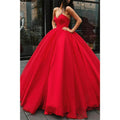 Ball Gown Red Tulle V-neck Long Prom Dress Formal Evening Gowns