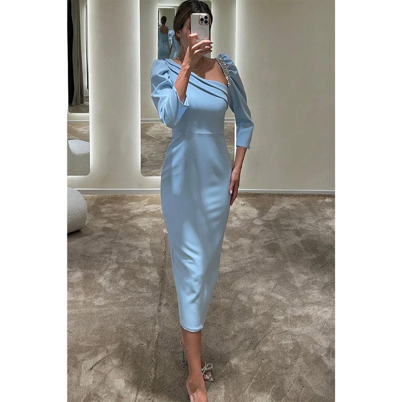 Sheath/column Boat Neck Beads 3/4 Sleeves Formal Evening Dress