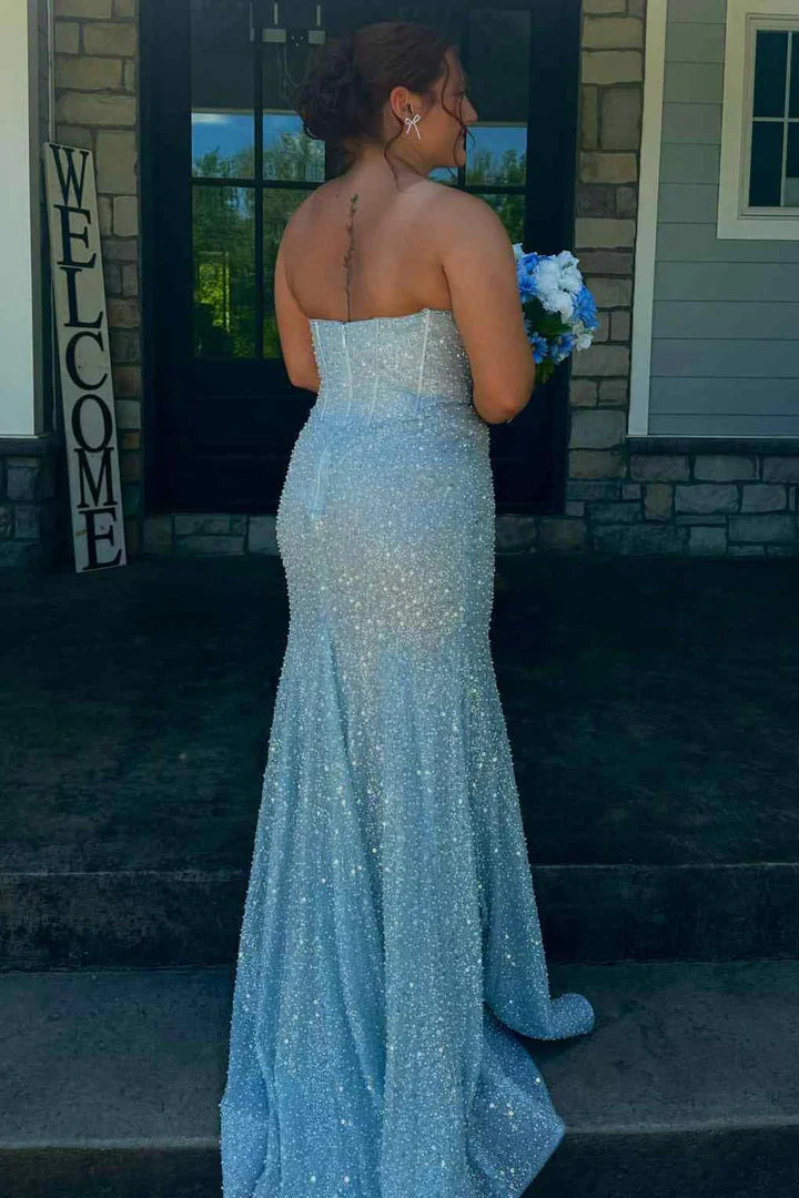 Elegant  Strapless Glitter Sweetheart Sleeveless Mermaid Prom Party Dress