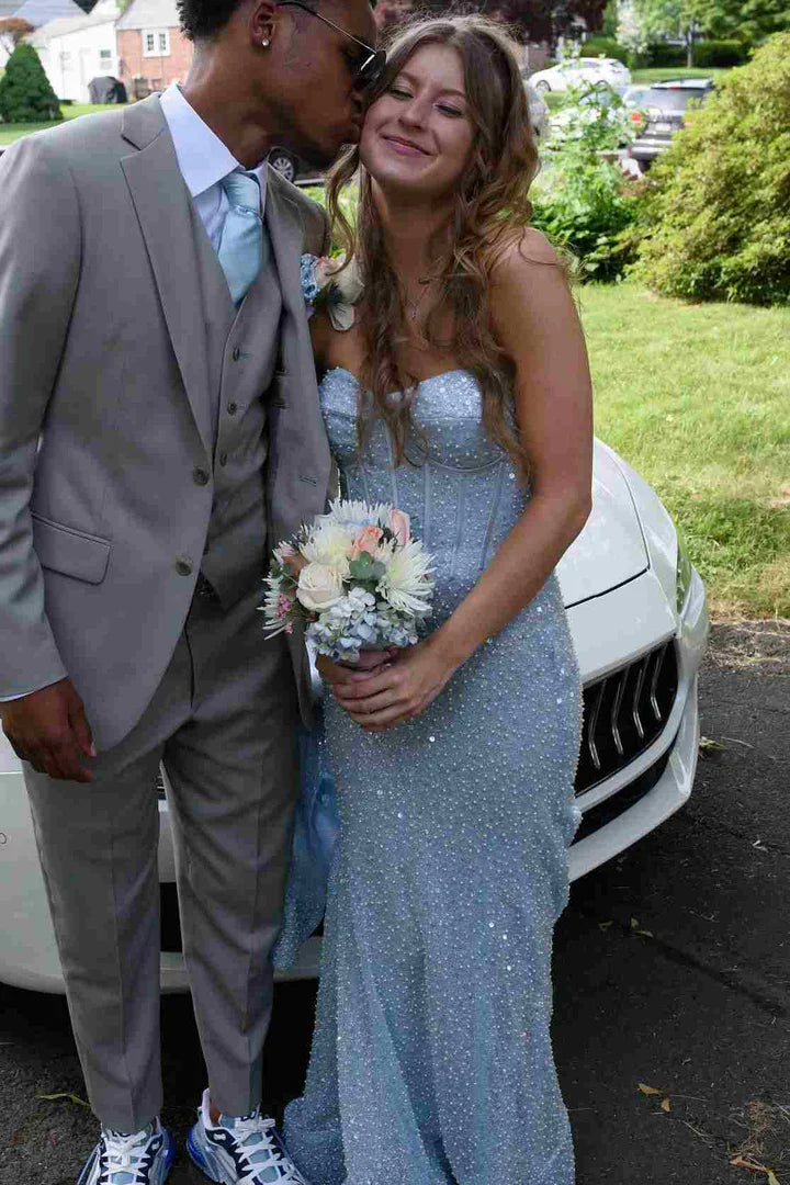 Elegant  Strapless Glitter Sweetheart Sleeveless Mermaid Prom Party Dress