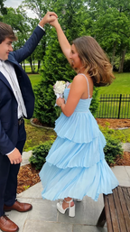 Chic Light  Chiffon Prom Dresses Pearl Beaded Evening Gown
