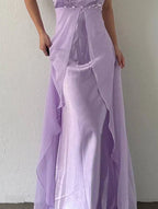 Elegant Spaghetti Straps Lilac Sheath Long Prom Dresses Party Outfits