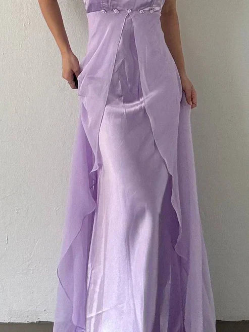 Elegant Spaghetti Straps Lilac Sheath Long Prom Dresses Party Outfits