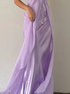 Elegant Spaghetti Straps Lilac Sheath Long Prom Dresses Party Outfits