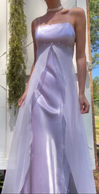 Elegant Spaghetti Straps Lilac Sheath Long Prom Dresses Party Outfits