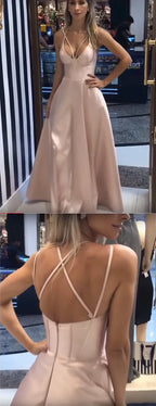 Minimalist Dusty Satin Spaghetti Strap A-line Simple Prom Dresses