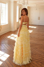 Elegant Print Sleeveless A-line Tiered Gown Prom Dress