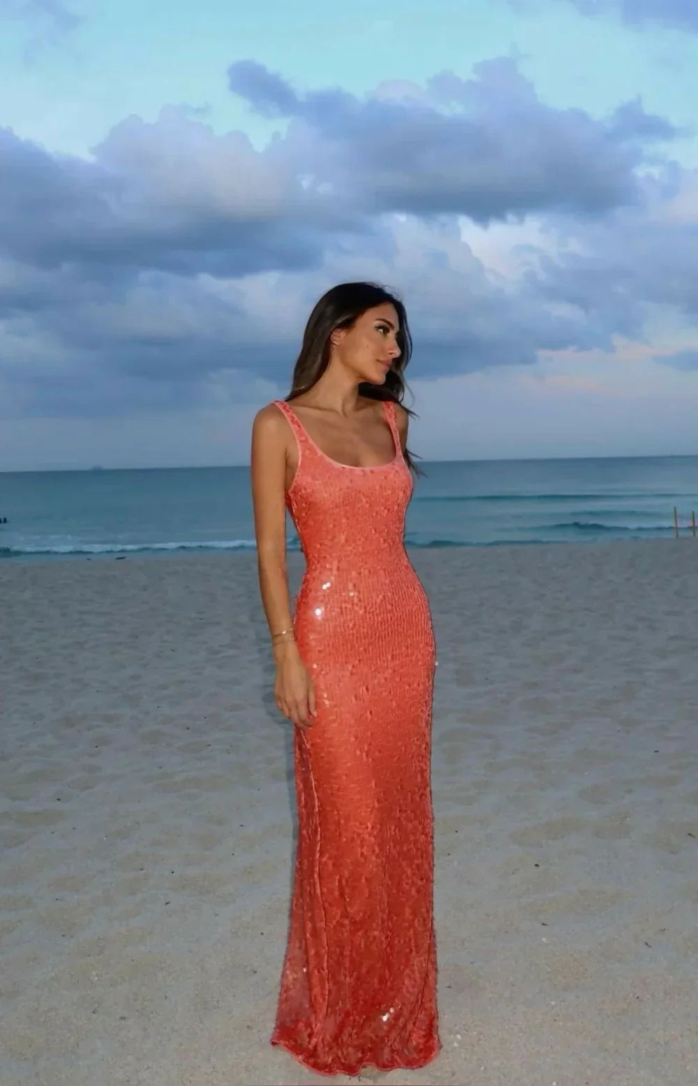 Chic Sequin Tank Champagne Backless Prom Dress