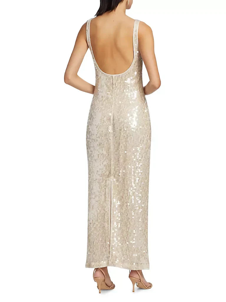 Chic Sequin Tank Champagne Backless Prom Dress