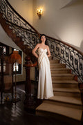 Elegant Strapless Ruched Floor-Length Backless Dress