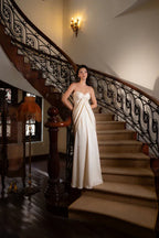 Elegant Strapless Ruched Floor-Length Backless Dress