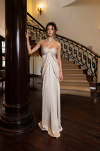 Elegant Strapless Ruched Floor-Length Backless Dress