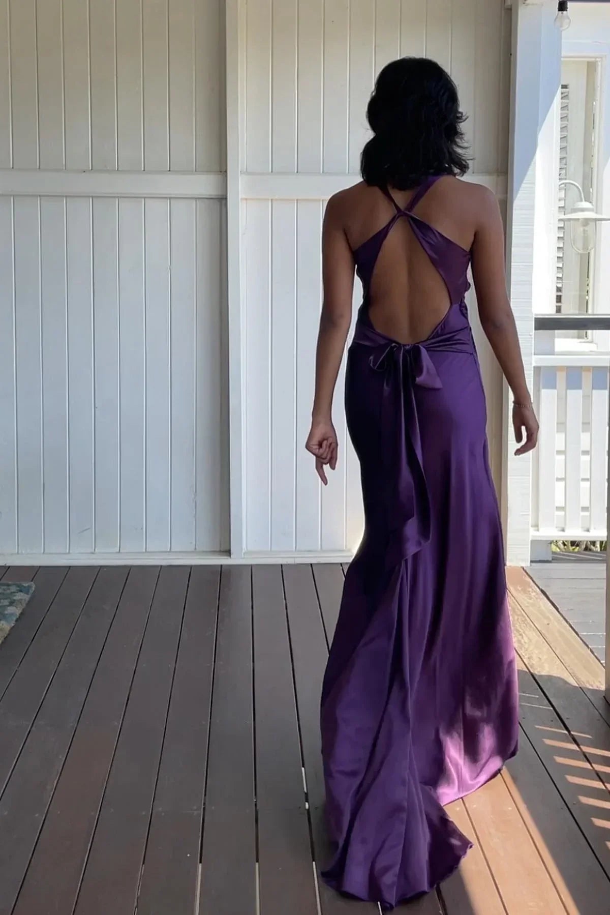 Trendy Sheath Halter Neck  Long Party Dress with Open Back Bowknot